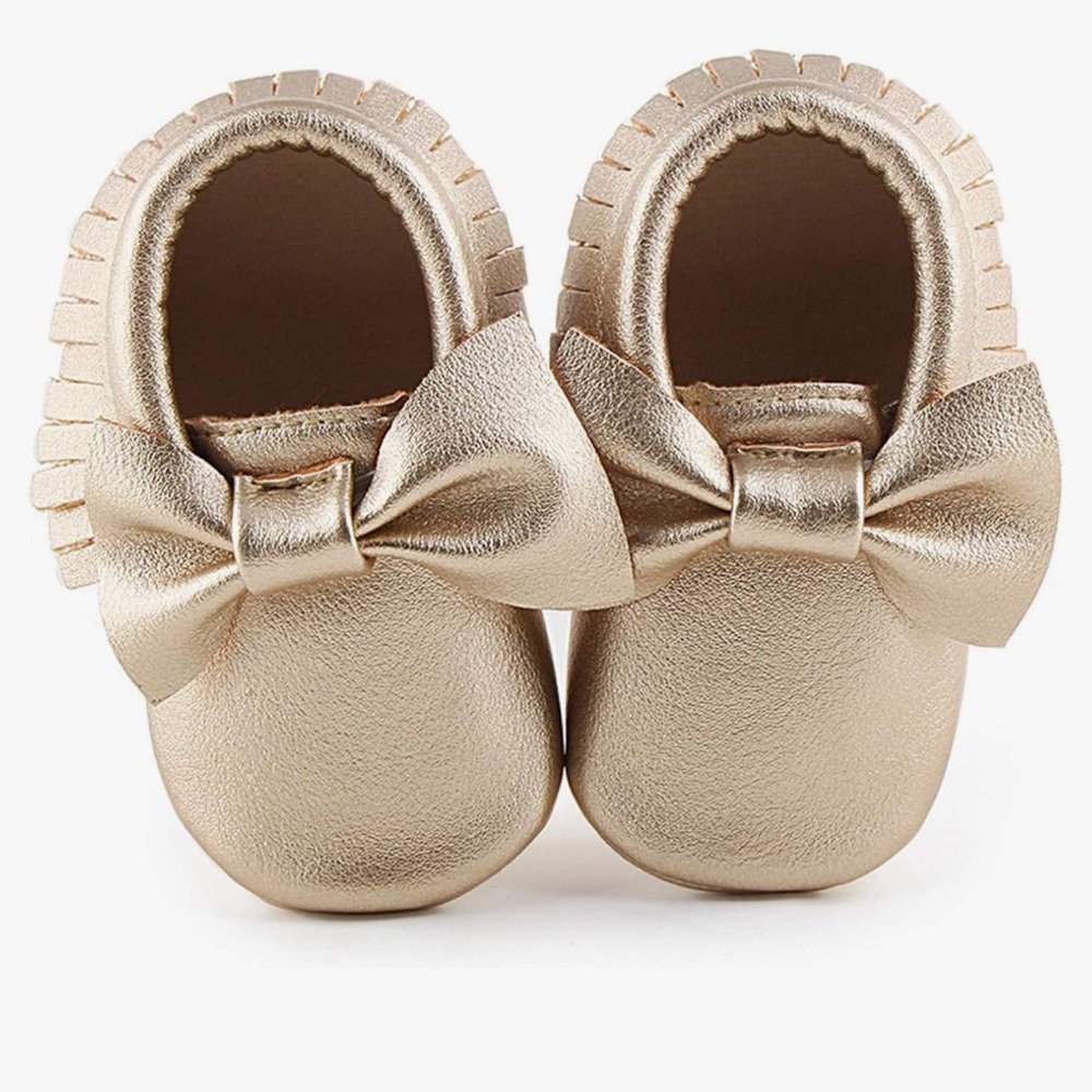 Infant Girl Gold Bow Moccasin Shoe Size 1